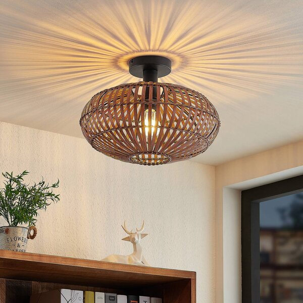 Lampa sufitowa Majeora Lindby, możliwość ściemniania, ciemne drewno, salon / jadalnia, bambus, skandynawski