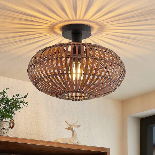 Lampa sufitowa Majeora Lindby, możliwość ściemniania, ciemne drewno, salon / jadalnia, bambus, skandynawski