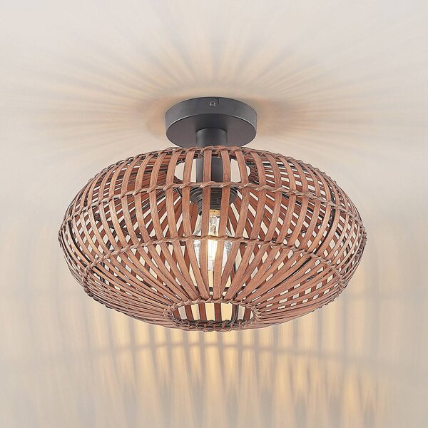 Lampa sufitowa Majeora Lindby, możliwość ściemniania, ciemne drewno, salon / jadalnia, bambus, skandynawski