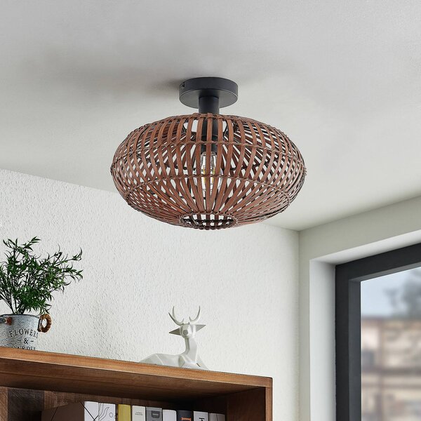 Lampa sufitowa Majeora Lindby, możliwość ściemniania, ciemne drewno, salon / jadalnia, bambus, skandynawski