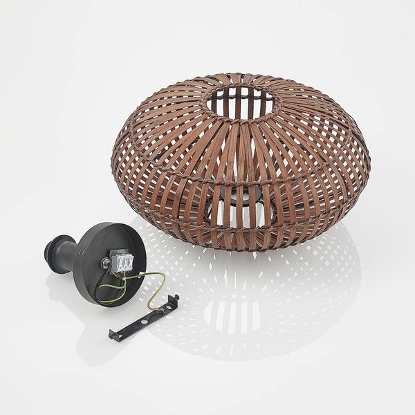 Lampa sufitowa Majeora Lindby, możliwość ściemniania, ciemne drewno, salon / jadalnia, bambus, skandynawski