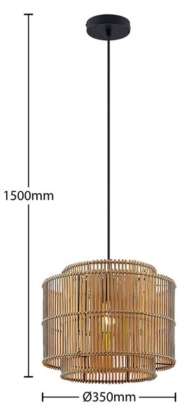 Lampa wisząca Bridga Lindby, możliwość ściemniania, jasne drewno, salon / jadalnia, bambus, skandynawski