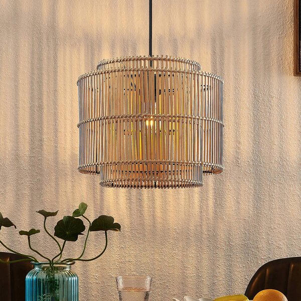 Lampa wisząca Bridga Lindby, możliwość ściemniania, jasne drewno, salon / jadalnia, bambus, skandynawski
