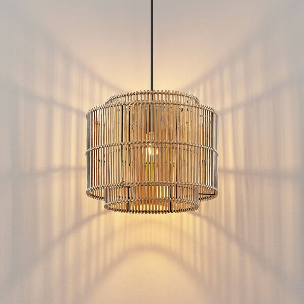Lampa wisząca Bridga Lindby, możliwość ściemniania, jasne drewno, salon / jadalnia, bambus, skandynawski