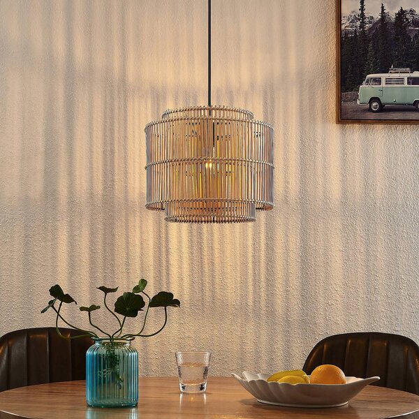 Lampa wisząca Bridga Lindby, możliwość ściemniania, jasne drewno, salon / jadalnia, bambus, skandynawski