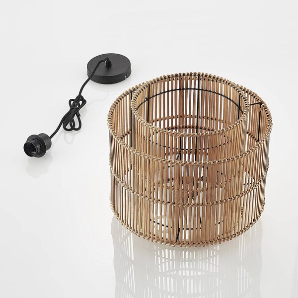 Lampa wisząca Bridga Lindby, możliwość ściemniania, jasne drewno, salon / jadalnia, bambus, skandynawski