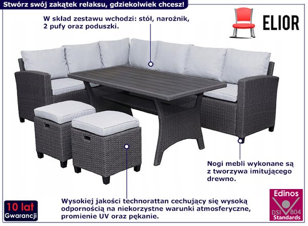 Narożnik ze ogrodowy stołem i 2 pufami Z7-W85