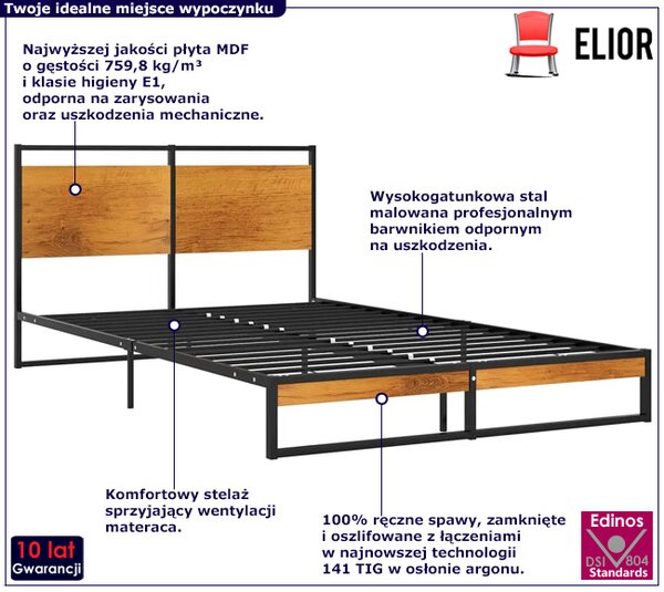 Czarne metalowe łóżko małżeńskie w stylu loft 140x200 cm S2-H50