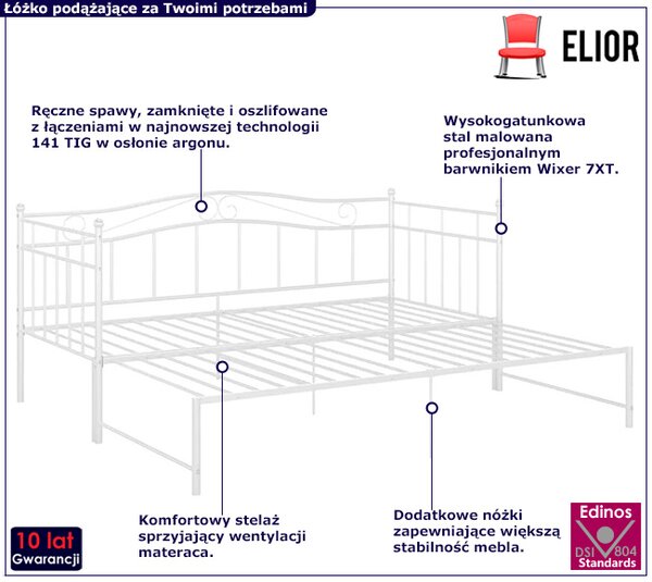 Białe metalowe łóżko rozkładane 90x200 cm E2-R72