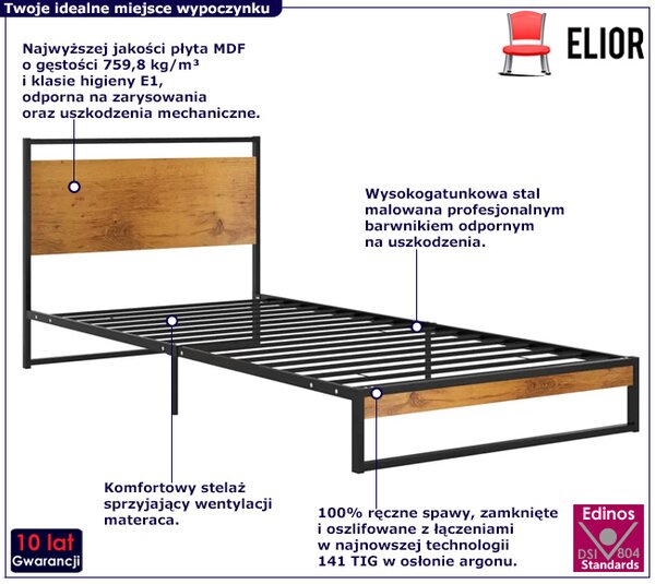 Czarne metalowe łóżko pojedyncze 100x200 cm B1-M82