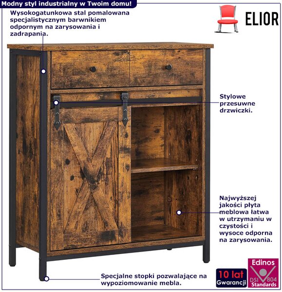 Loftowa komoda z przesuwnymi drzwiami rustykalny brąz C6-P85