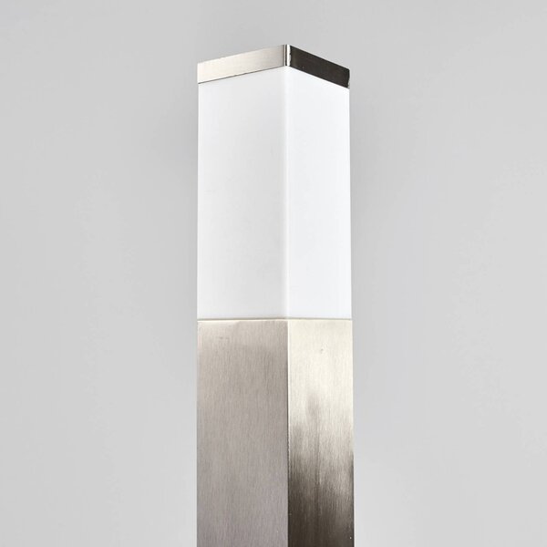 Lindby Słupek oświetleniowy Lorian, 100 cm, stal nierdzewna, IP44, E27 Lorian Lindby, możliwość ściemniania, aluminiowy / szary / cynkowy, stal szlachetna, nowoczesny