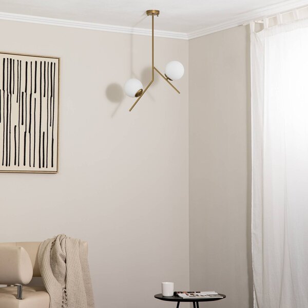 Lampa wisząca szklana Dolunay Opviq, możliwość ściemniania, mosiężny / złoty, salon / jadalnia, metal, nowoczesny