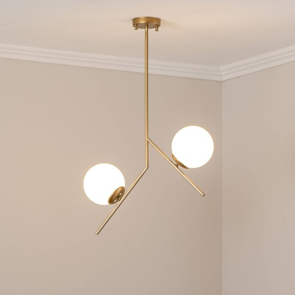Lampa wisząca szklana Dolunay Opviq, możliwość ściemniania, mosiężny / złoty, salon / jadalnia, metal, nowoczesny