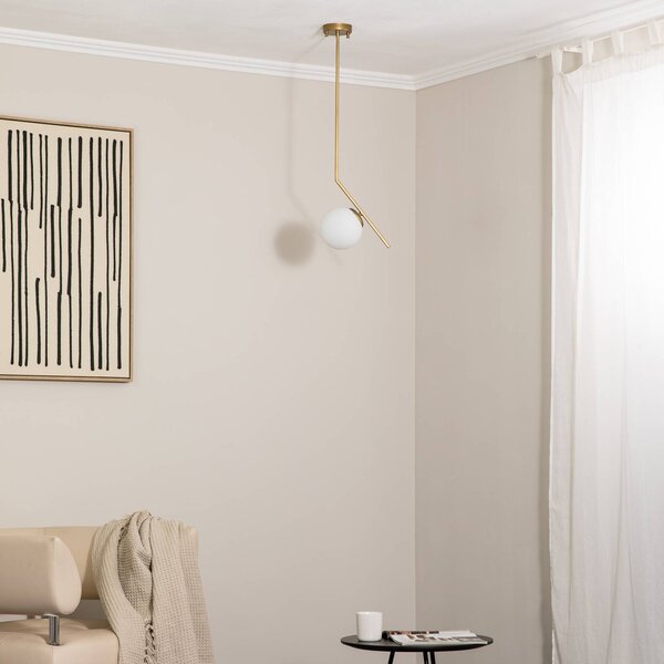 Lampa wisząca szklana Dolunay Opviq, możliwość ściemniania, mosiężny / złoty, salon / jadalnia, metal, nowoczesny