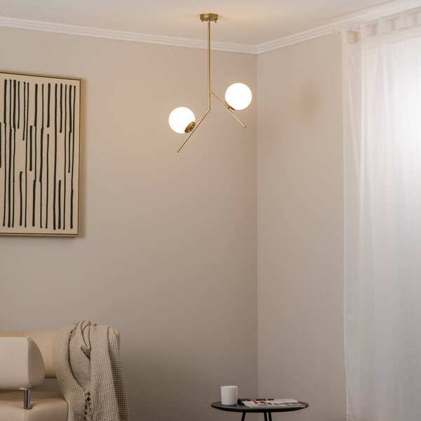 Lampa wisząca szklana Dolunay Opviq, możliwość ściemniania, mosiężny / złoty, salon / jadalnia, metal, nowoczesny