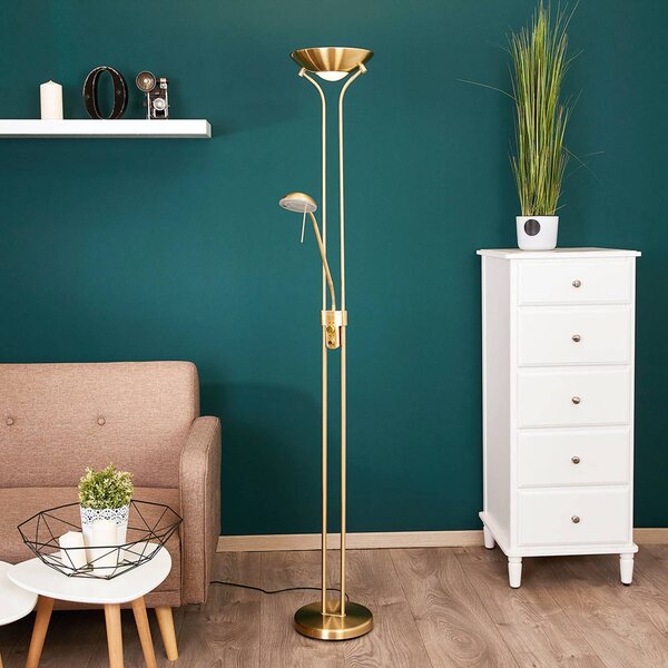 Lampa stojąca LED Josefin Lindby, możliwość ściemniania, mosiężny / złoty, salon / jadalnia, metal, nowoczesny