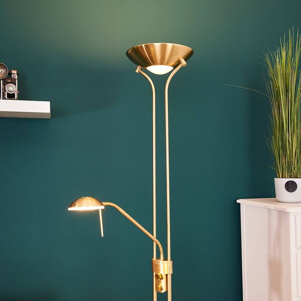 Lampa stojąca LED Josefin Lindby, możliwość ściemniania, mosiężny / złoty, salon / jadalnia, metal, nowoczesny