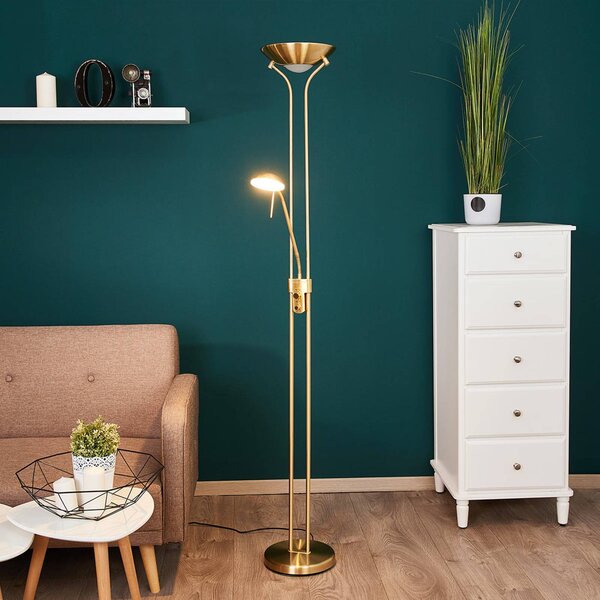 Lampa stojąca LED Josefin Lindby, możliwość ściemniania, mosiężny / złoty, salon / jadalnia, metal, nowoczesny