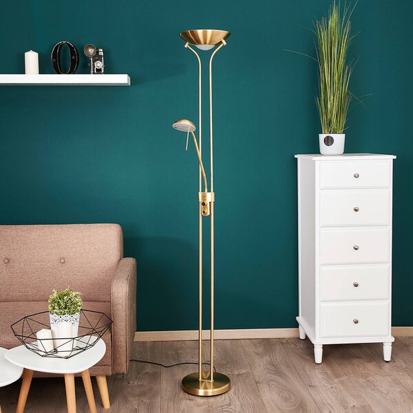 Lampa stojąca LED Josefin Lindby, możliwość ściemniania, mosiężny / złoty, salon / jadalnia, metal, nowoczesny