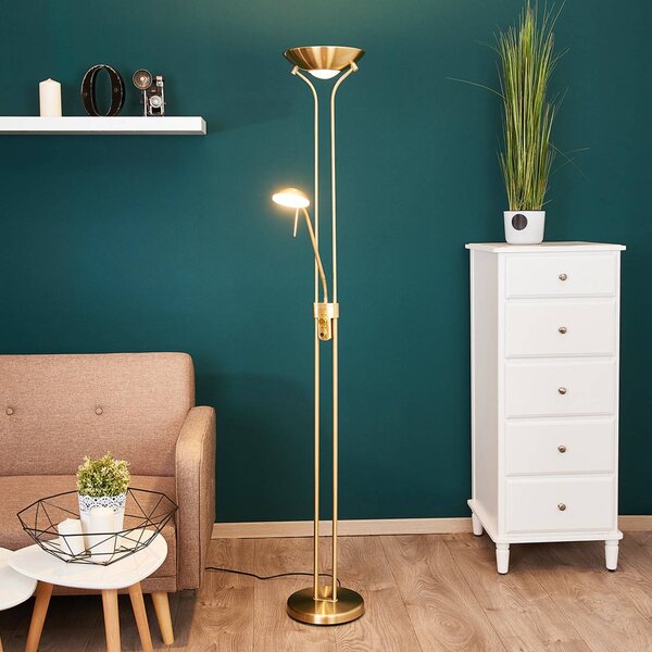 Lampa stojąca LED Josefin Lindby, możliwość ściemniania, mosiężny / złoty, salon / jadalnia, metal, nowoczesny
