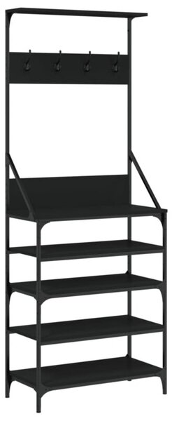 Wieszak na ubrania z miejscem na buty, czarny, 70x34x184 cm