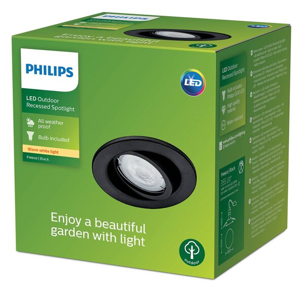 Philips Oprawa wpuszczana zewnętrzna Fresco, czarna, stal nierdzewna, GU10 Fresco, czarny, stal szlachetna, nowoczesny