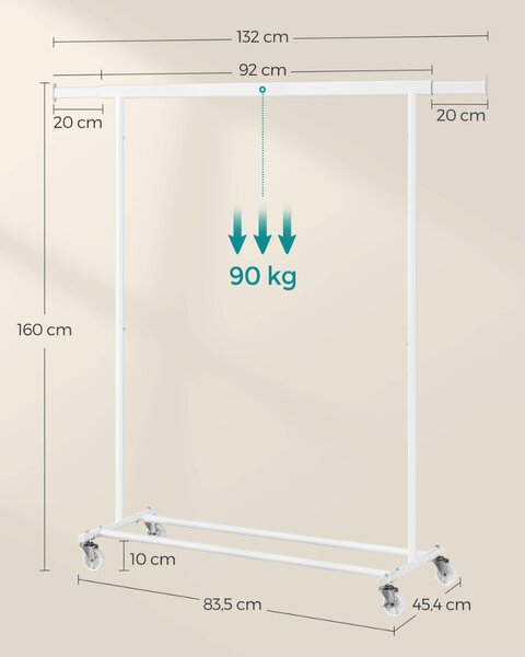 Stojak na ubrania INEZ na kółkach, maks. 90kg, 83,5x45x160cm, biały SongmicsHome
