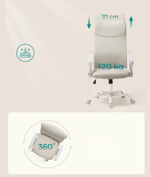 Krzesło biurowe DINA, max. 120 kg, beżowa/biała SongmicsHome
