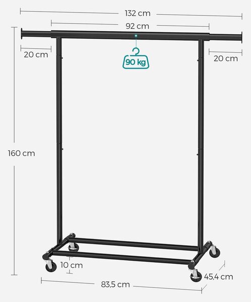 Stojak na ubrania INEZ na kółkach, maks. 90kg, 83,5x45x160cm, czarna SongmicsHome