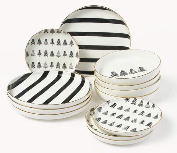 Komplet ręcznie wykonanych naczyń z porcelany Lumi, dla 4 osób (12 elem.)