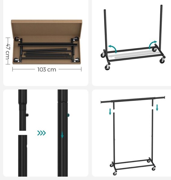 Stojak na ubrania INEZ na kółkach, maks. 90kg, 83,5x45x160cm, czarna SongmicsHome
