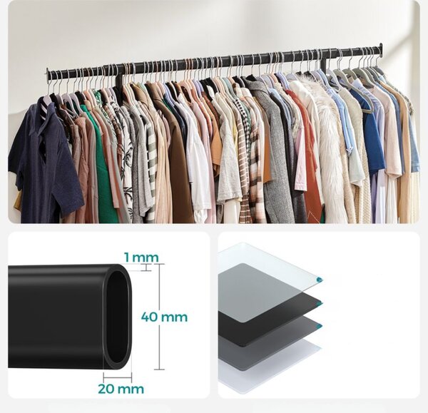 Stojak na ubrania INEZ na kółkach, maks. 90kg, 83,5x45x160cm, czarna SongmicsHome