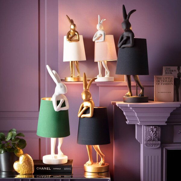 KARE Lampa stołowa Animal Rabbit, mosiężny / złoty, salon / jadalnia, tkanina / materiał / jedwab, design