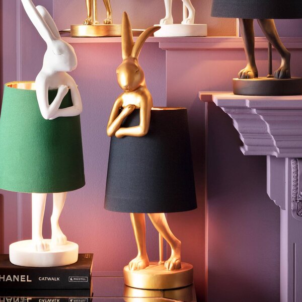 KARE Lampa stołowa Animal Rabbit, mosiężny / złoty, salon / jadalnia, tkanina / materiał / jedwab, design