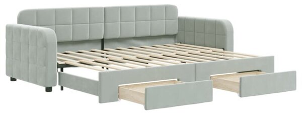 Sofa rozsuwana z szufladami, jasnoszara, 80x200 cm, aksamit