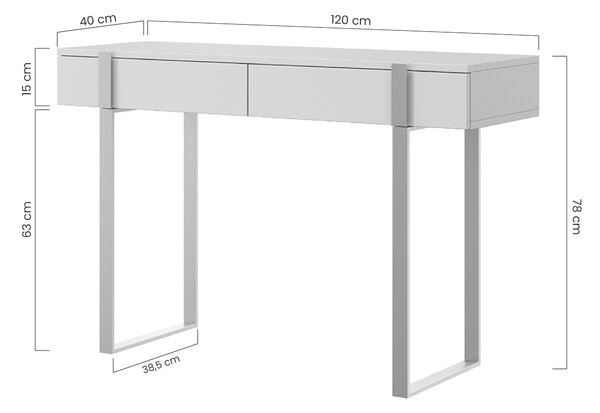 Nowoczesna konsola / toaletka Verica z metalowymi nogami 120 cm - czarny beton / złote nóżki