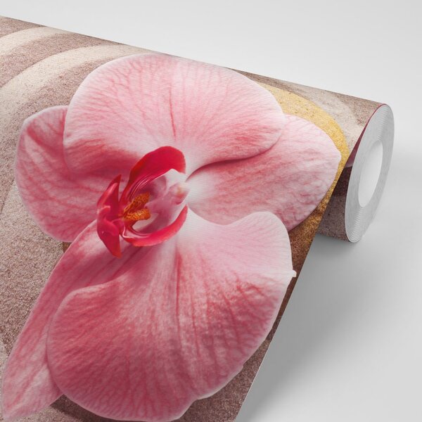 Tapeta morski piasek i różowa orchidea