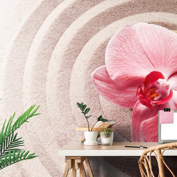 Tapeta morski piasek i różowa orchidea