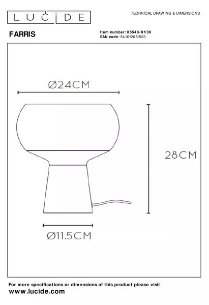 FARRIS lampa stołowa czarno-złota klosz szklany fi24cm przezroczysty 1xE27