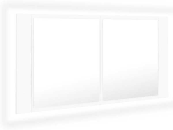 Szafka łazienkowa z lustrem i LED, biała, 90x12x45 cm, akryl