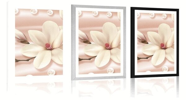 Plakat z passe-partout luksusowa magnolia z perłami