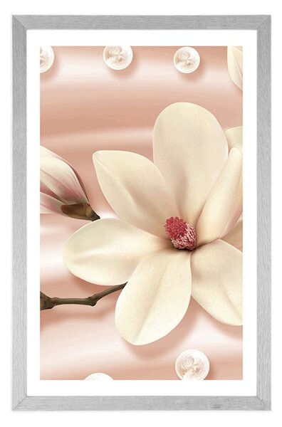 Plakat z passe-partout luksusowa magnolia z perłami
