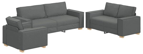 Sofa 3 szt. ciemnoszary tkanina lniana