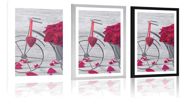Plakat z passe-partout rower pełen róż
