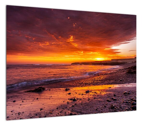 Obraz na szkle - zachód słońca nad morzem (70x50 cm)