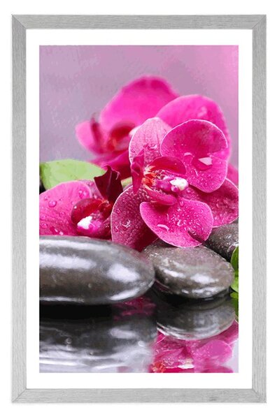 Plakat z passe-partout orchidea z nutą relaksu