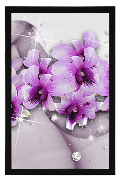Plakat fioletowe kwiaty na abstrakcyjnym tle
