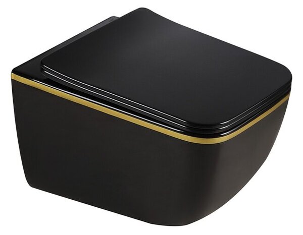 Miska WC HYDROSAN YUZU-BL-GL-TR-03 Prostokątny Czarny / Złoty pasek