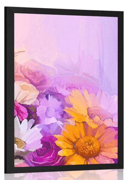 Plakat obraz olejny kolorowych kwiatów